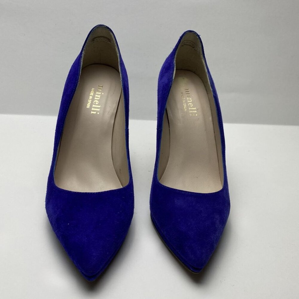 MINELLI Paris Royal Blue Suede Pointed Toe Pumps Size 38 - Picture 2 of 12